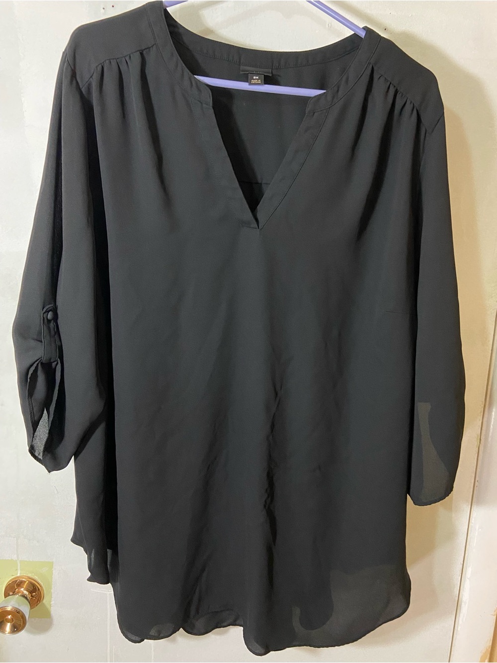 Worthington Black V-Neck Roll-Tab Sleeve Blouse